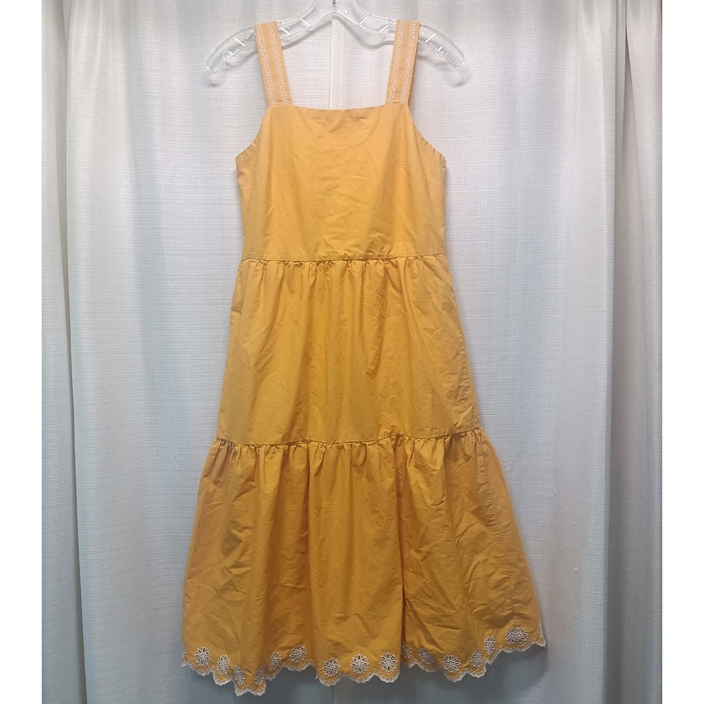 J.Crew Womens Tiered‎ Eyelet Hem Midi Dress Yellow Square Neck Sleeveless Size 2